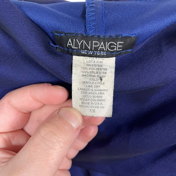 VINTAGE Alyn Paige Satin Full Length Gown in Navy Blue Size 7/8 - Picture 7 of 10